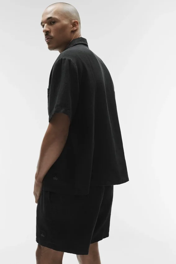 Camisa de lino de manga corta con botones «Linen Days» - Negro