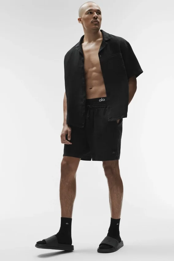 Camisa de lino de manga corta con botones «Linen Days» - Negro