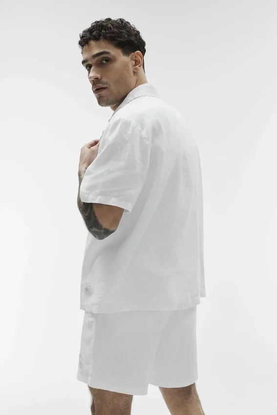 Camisa de manga corta abotonada Linen Days - Blanca