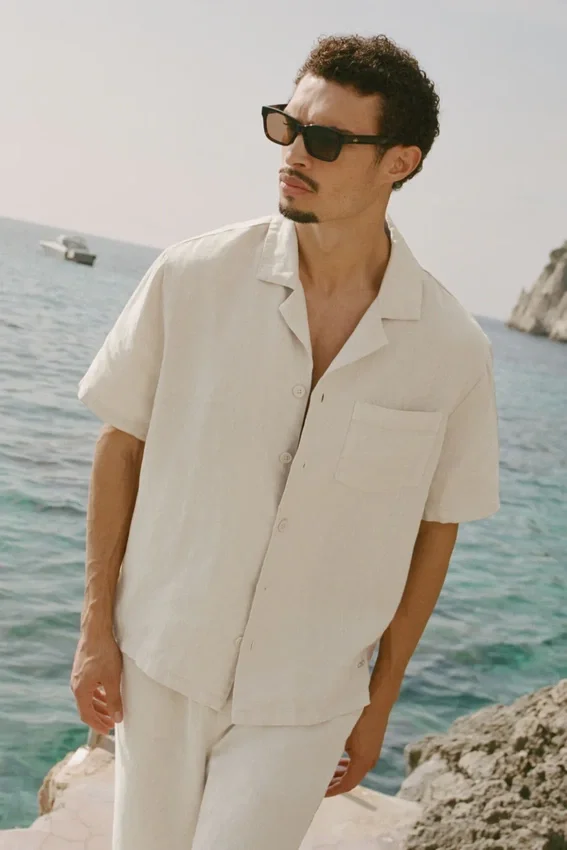 Camisa de manga corta con botones Linen Days - Color hueso