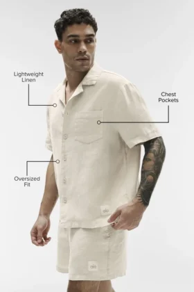 Camisa de manga corta con botones Linen Days – Color hueso