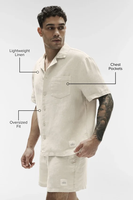 Camisa de manga corta con botones Linen Days - Color hueso