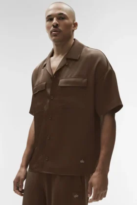 Camisa de manga corta con botones Satin Horizon - Espresso