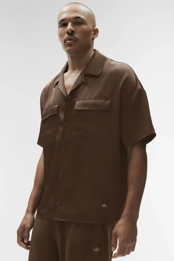 Camisa de manga corta con botones Satin Horizon - Espresso