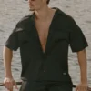 Camisa de manga corta con botones Satin Horizon - Negro