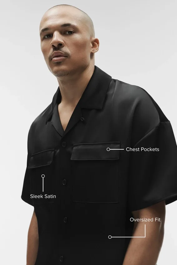 Camisa de manga corta con botones Satin Horizon - Negro
