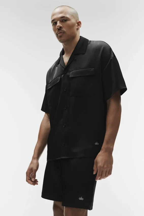 Camisa de manga corta con botones Satin Horizon - Negro