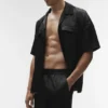 Camisa de manga corta con botones Satin Horizon - Negro
