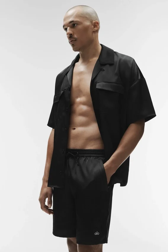 Camisa de manga corta con botones Satin Horizon - Negro
