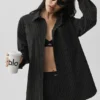 Camisa de manga larga a rayas finas «Daylight» con botones — Negro/Titanio
