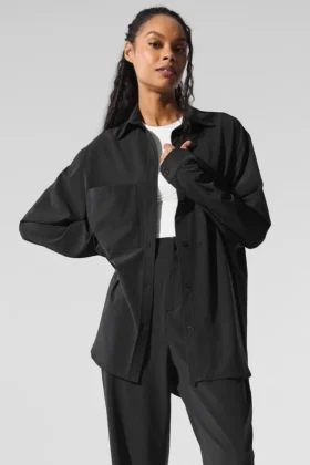 Camisa de manga larga con botones «Dreamscape» — Negro