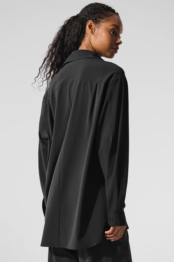 Camisa de manga larga con botones «Dreamscape» — Negro