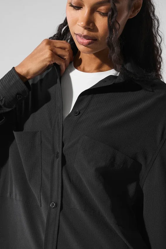 Camisa de manga larga con botones «Dreamscape» — Negro