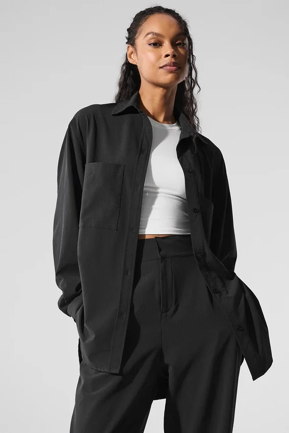 Camisa de manga larga con botones «Dreamscape» — Negro