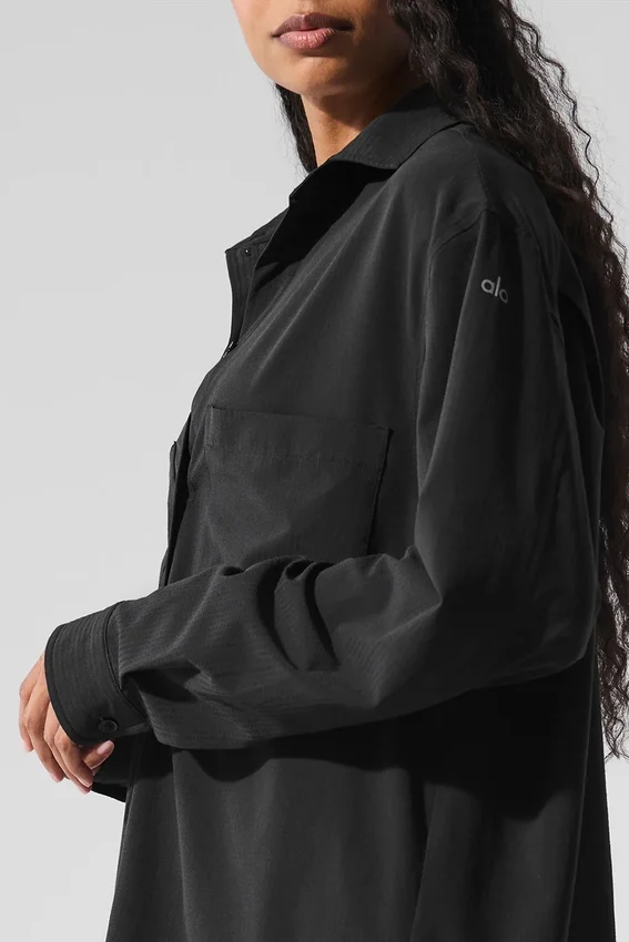 Camisa de manga larga con botones «Dreamscape» — Negro