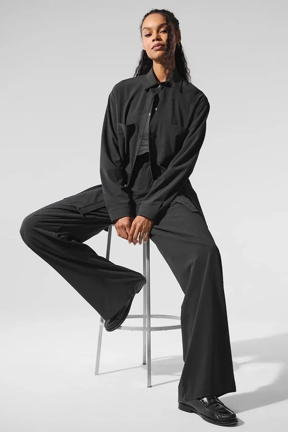 Camisa de manga larga con botones «Dreamscape» — Negro