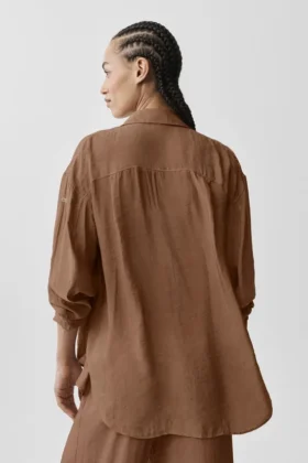 Camisa de manga larga con botones «Golden Hour», semitransparente — Marrón «Sun Kissed»