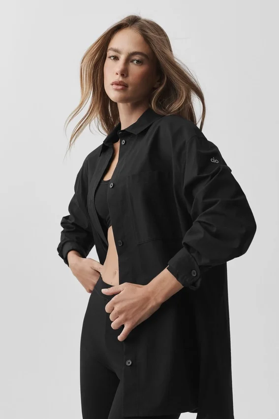 Camisa de manga larga con botones «Real Deal» de algodón - Negro