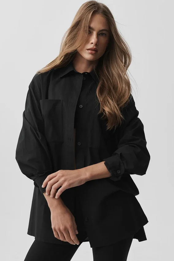 Camisa de manga larga con botones «Real Deal» de algodón - Negro