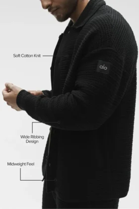 Camisa de manga larga con botones y tejido Shift Knit – Negro