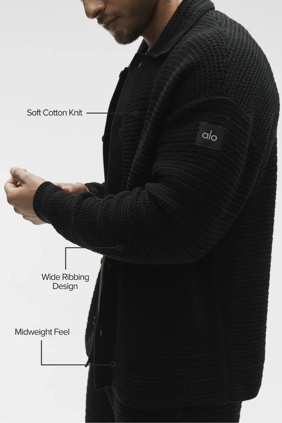 Camisa de manga larga con botones y tejido Shift Knit - Negro