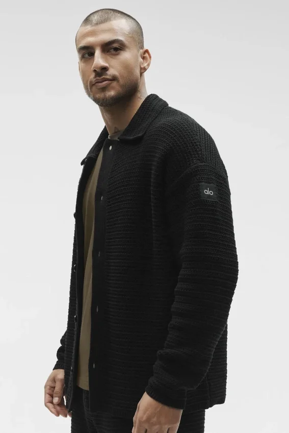 Camisa de manga larga con botones y tejido Shift Knit - Negro