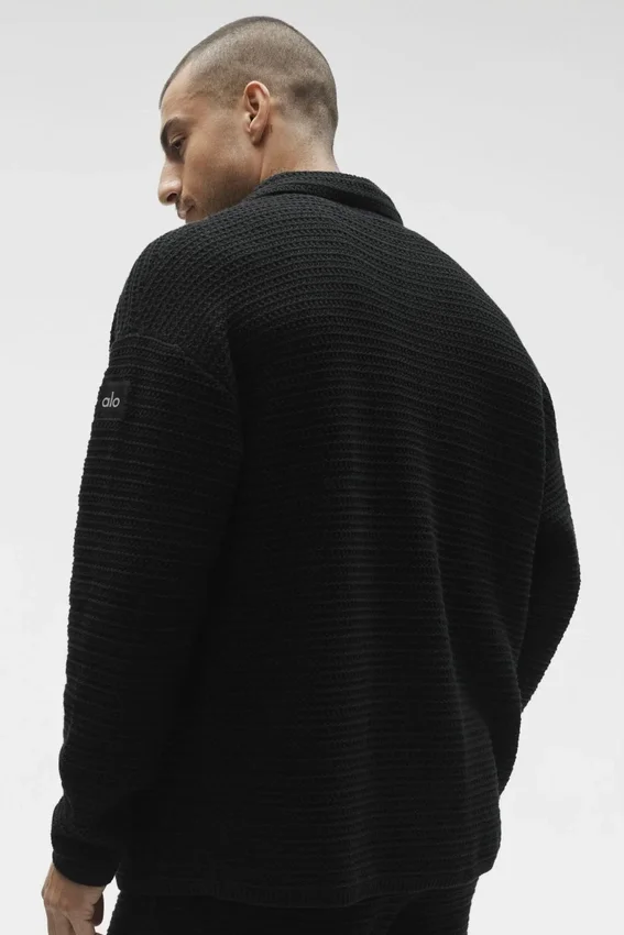 Camisa de manga larga con botones y tejido Shift Knit - Negro