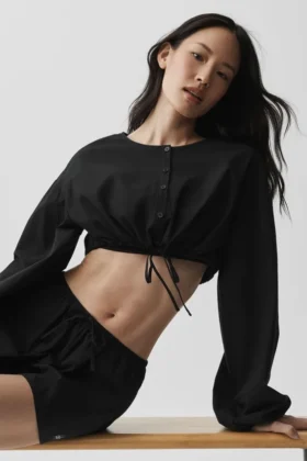 Camisa de manga larga corta «Real Deal» de algodón - Negro
