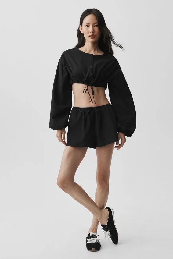 Camisa de manga larga corta «Real Deal» de algodón - Negro