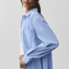 Camisa de manga larga «Daylight» a rayas finas con botones — Azul Provenza claro/Blanco