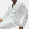 Camisa de manga larga de jersey de lino «Coastal» con botones - Blanco