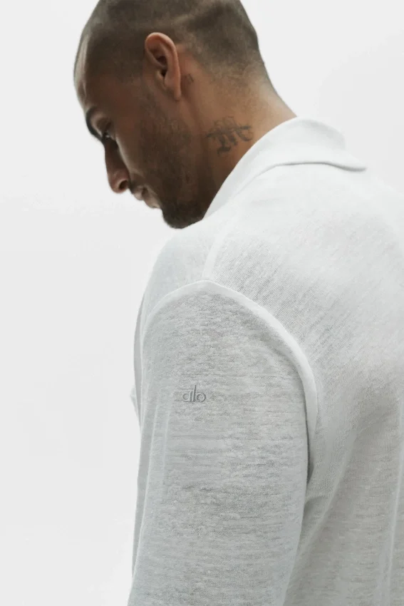 Camisa de manga larga de jersey de lino «Coastal» con botones - Blanco