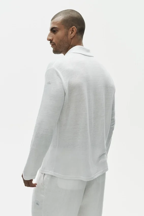 Camisa de manga larga de jersey de lino «Coastal» con botones - Blanco