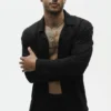 Camisa de manga larga de jersey de lino «Coastal» con botones - Negro