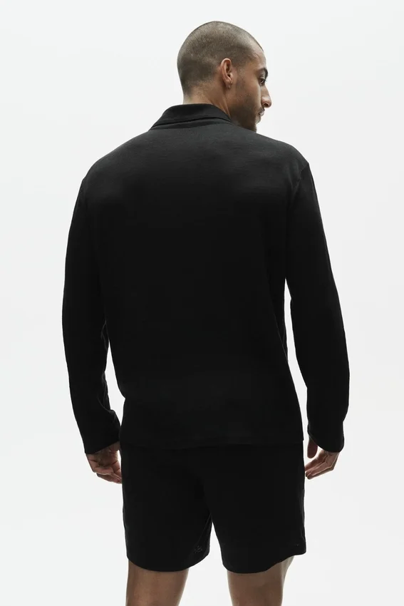 Camisa de manga larga de jersey de lino «Coastal» con botones - Negro