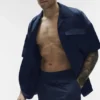 Camisa de satén Horizon de manga corta con botones - Azul marino