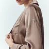 Camisa de seda luminosa con botones - Cacao alpino