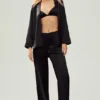 Camisa de seda luminosa con botones - Negro