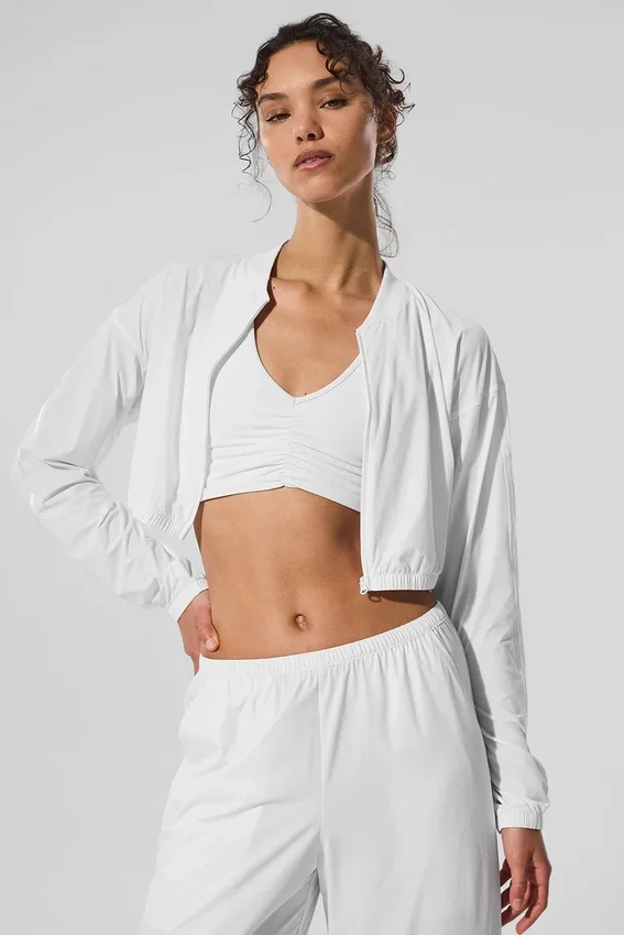 Camiseta corta Breezy con cremallera completa - Blanco