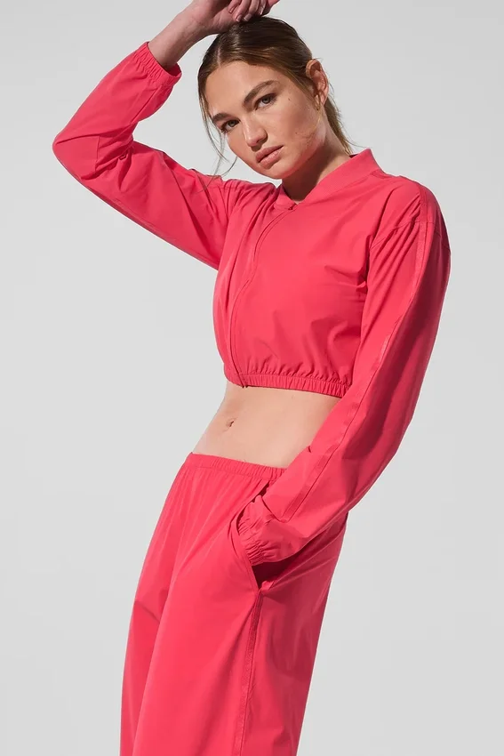 Camiseta corta Breezy con cremallera completa - Rojo caramelo