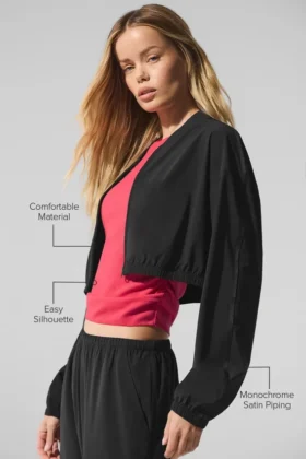 Camiseta corta con cremallera completa «Breezy» – Negro