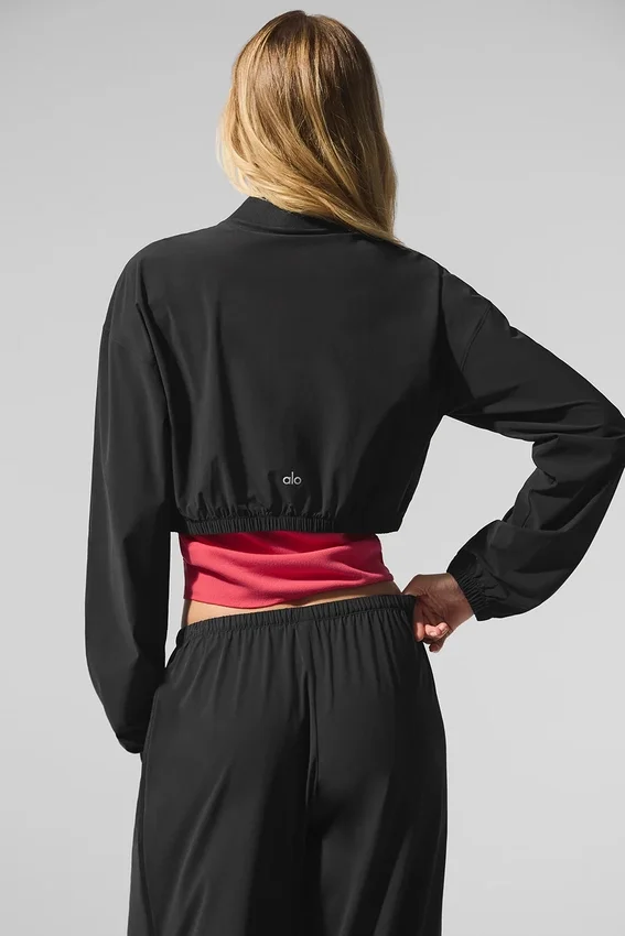 Camiseta corta con cremallera completa «Breezy» - Negro