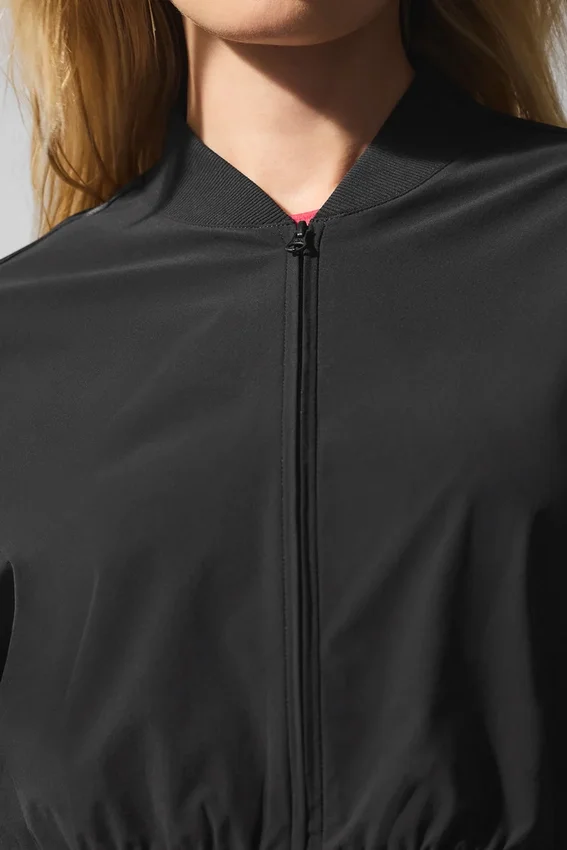 Camiseta corta con cremallera completa «Breezy» - Negro