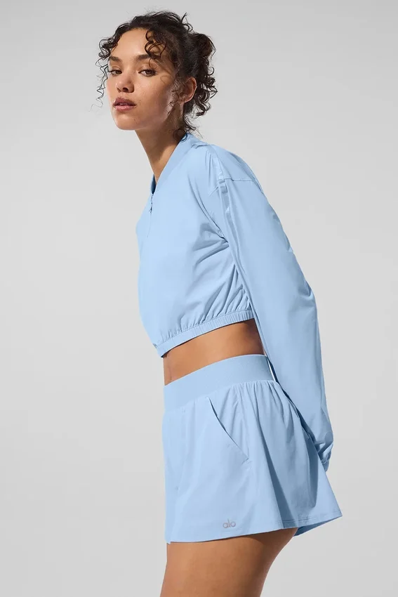 Camiseta corta y ligera con cremallera completa - Azul concha