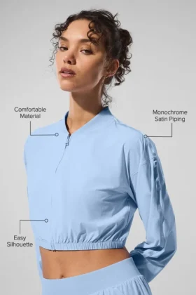 Camiseta corta y ligera con cremallera completa – Azul concha