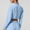 Camiseta corta y ligera con cremallera completa - Azul concha