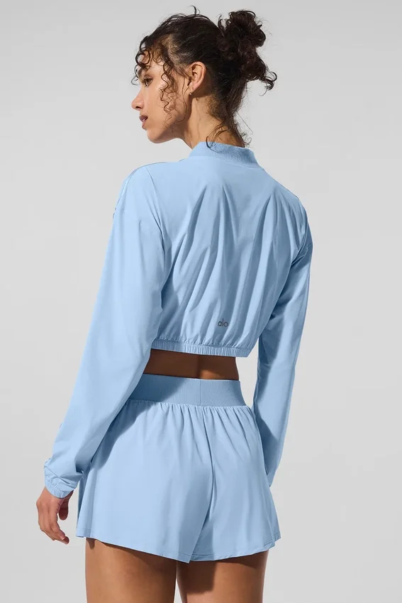 Camiseta corta y ligera con cremallera completa - Azul concha