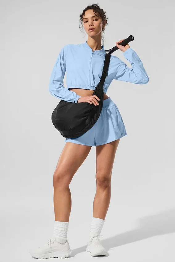 Camiseta corta y ligera con cremallera completa - Azul concha