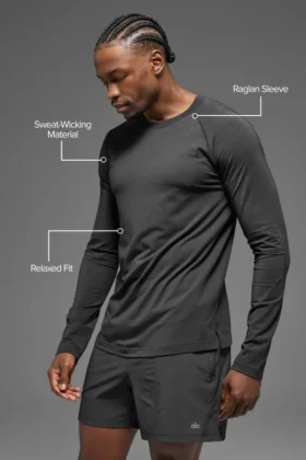 Camiseta de cuello redondo de manga larga Alo Vapor – Anthracite