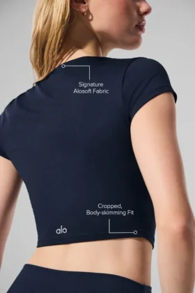 Camiseta de manga corta Alosoft Crop Finesse – Azul marino